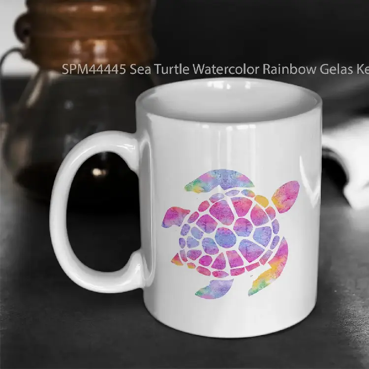 SPM44445 Sea Turtle Watercolor Rainbow Gelas Keramik Supermug