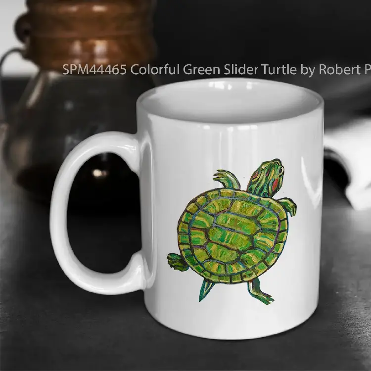 SPM44465 Colorful Green Slider Turtle by Robert Phelps Gelas Keramik Supermug