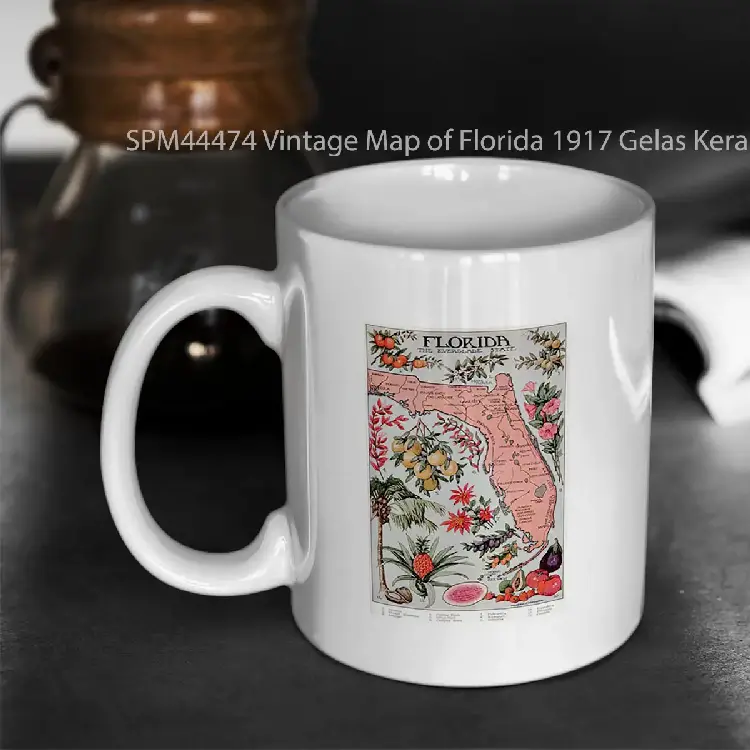 SPM44474 Vintage Map of Florida 1917 Gelas Keramik Supermug