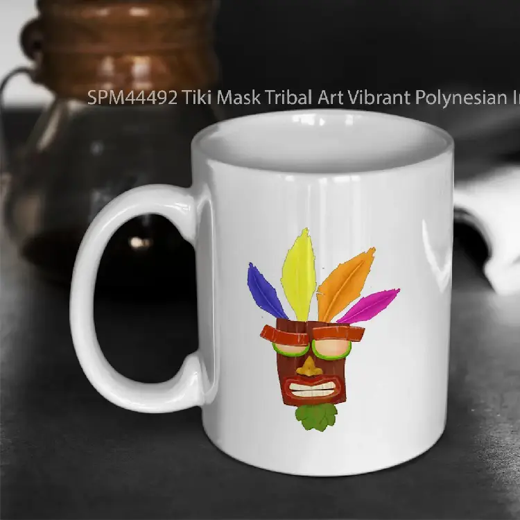 SPM44492 Tiki Mask Tribal Art Vibrant Polynesian Inspired Design Gelas Keramik Supermug