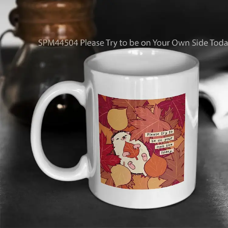 SPM44504 Please Try to be on Your Own Side Today Fall Leaves Hedgehog Gelas Keramik Supermug