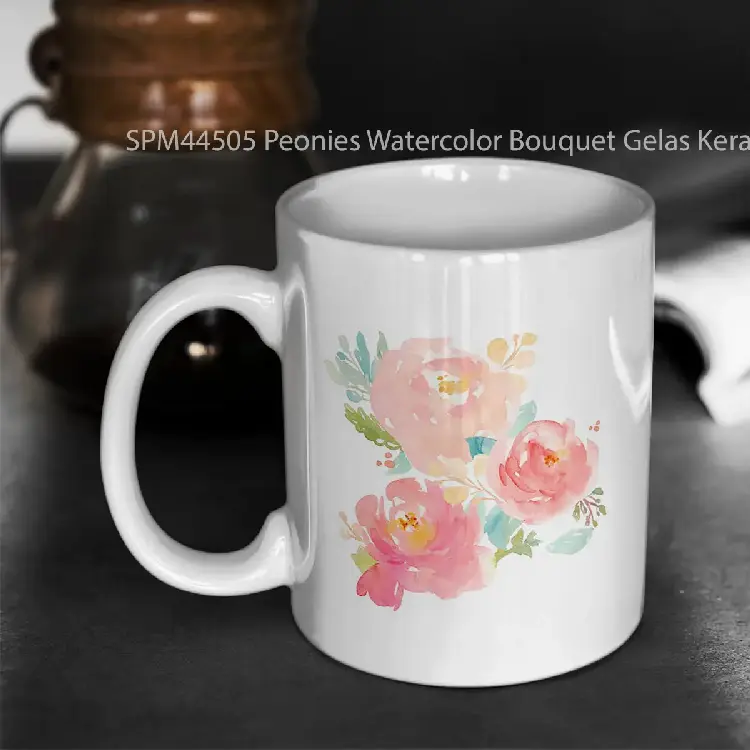SPM44505 Peonies Watercolor Bouquet Gelas Keramik Supermug