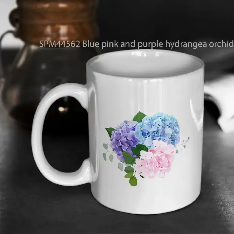 SPM44562 Blue pink and purple hydrangea orchid rose white chrysanthemum Gelas Keramik Supermug