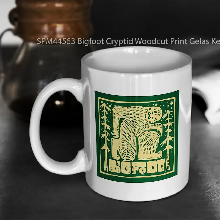 SPM44563 Bigfoot Cryptid Woodcut Print Gelas Keramik Supermug