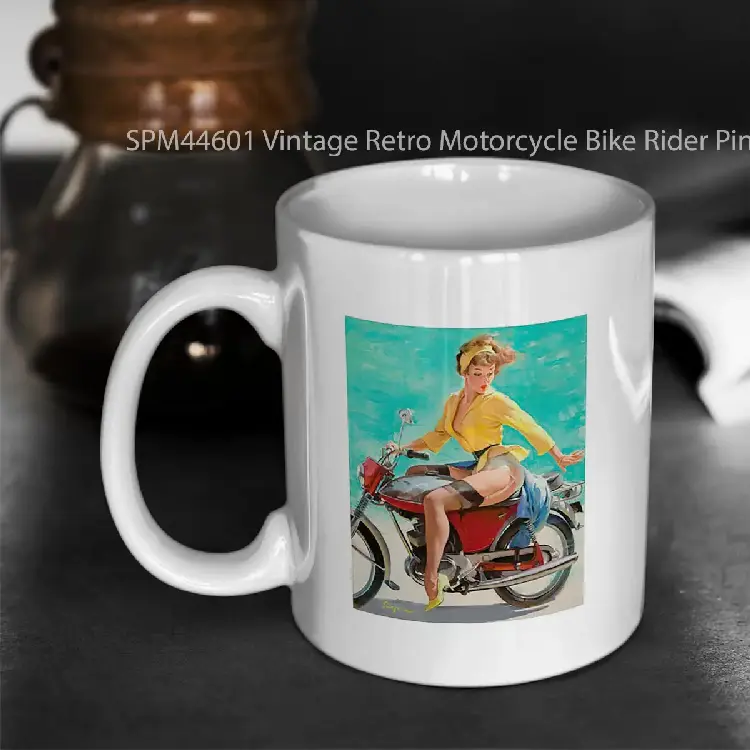 SPM44601 Vintage Retro Motorcycle Bike Rider Pin Up Girl Gelas Keramik Supermug