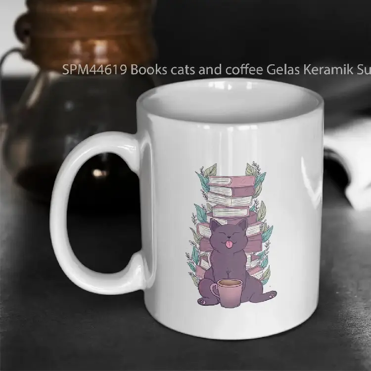 SPM44619 Books cats and coffee Gelas Keramik Supermug