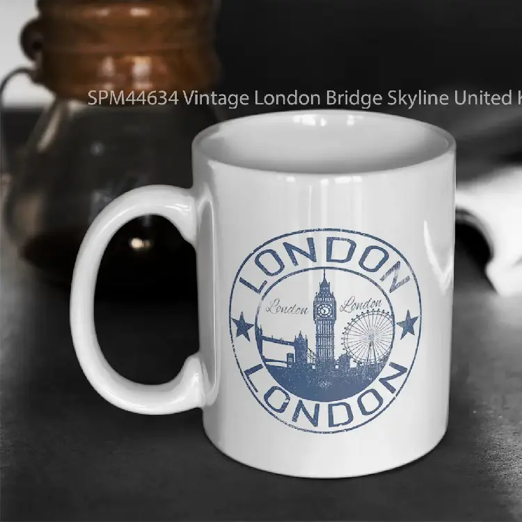 SPM44634 Vintage London Bridge Skyline United Kingdom Bus Retro British Souvenir UK Big Ben Gift Gelas Keramik Supermug