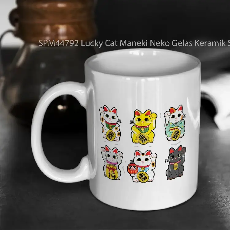 SPM44792 Lucky Cat Maneki Neko Gelas Keramik Supermug