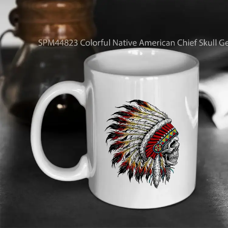 SPM44823 Colorful Native American Chief Skull Gelas Keramik Supermug