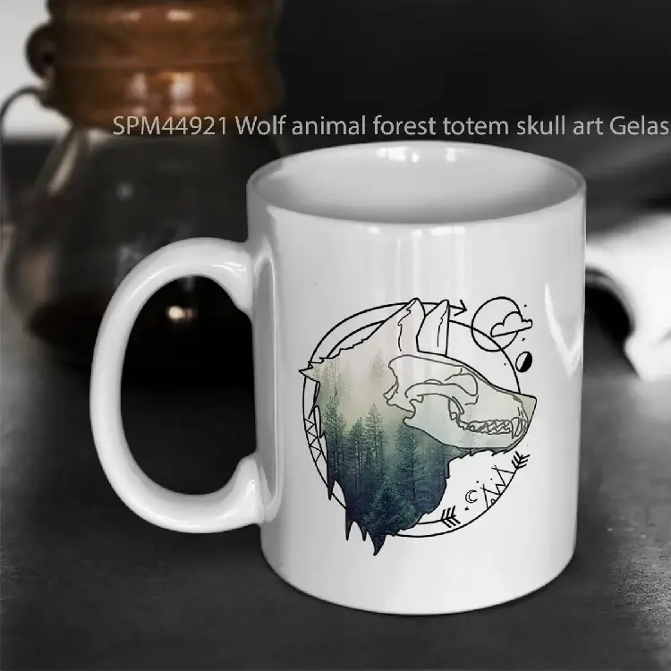 SPM44921 Wolf animal forest totem skull art Gelas Keramik Supermug
