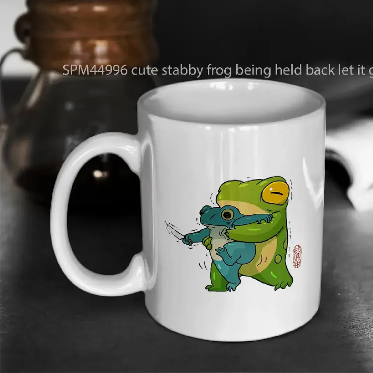 SPM44996 cute stabby frog being held back let it go bro artwork asian style Gelas Keramik Supermug