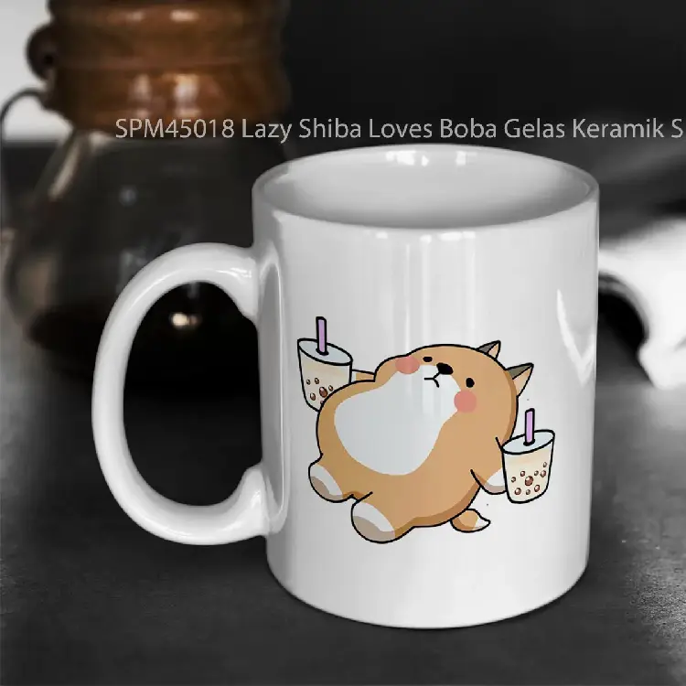 SPM45018 Lazy Shiba Loves Boba Gelas Keramik Supermug