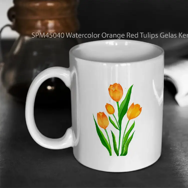 SPM45040 Watercolor Orange Red Tulips Gelas Keramik Supermug