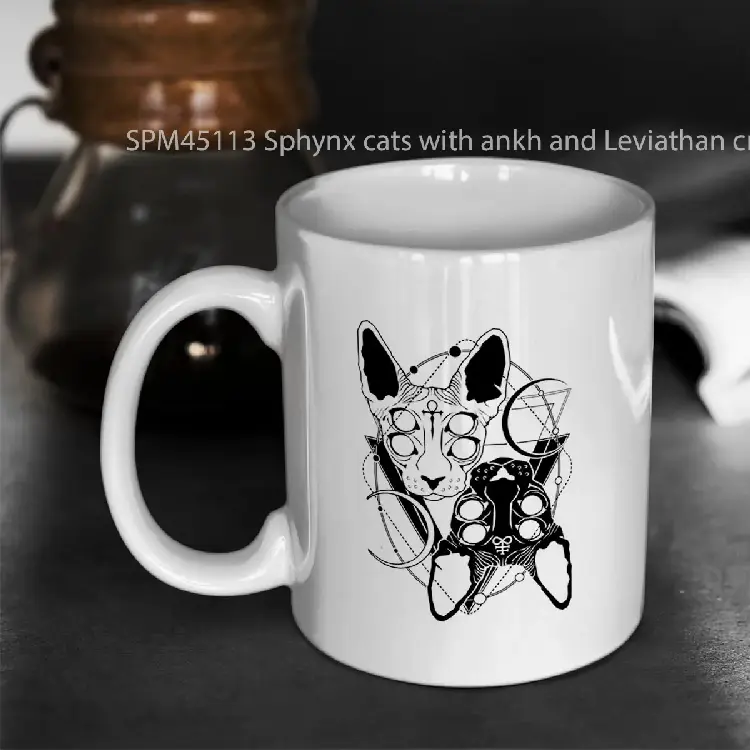 SPM45113 Sphynx cats with ankh and Leviathan cross symbols Gelas Keramik Supermug