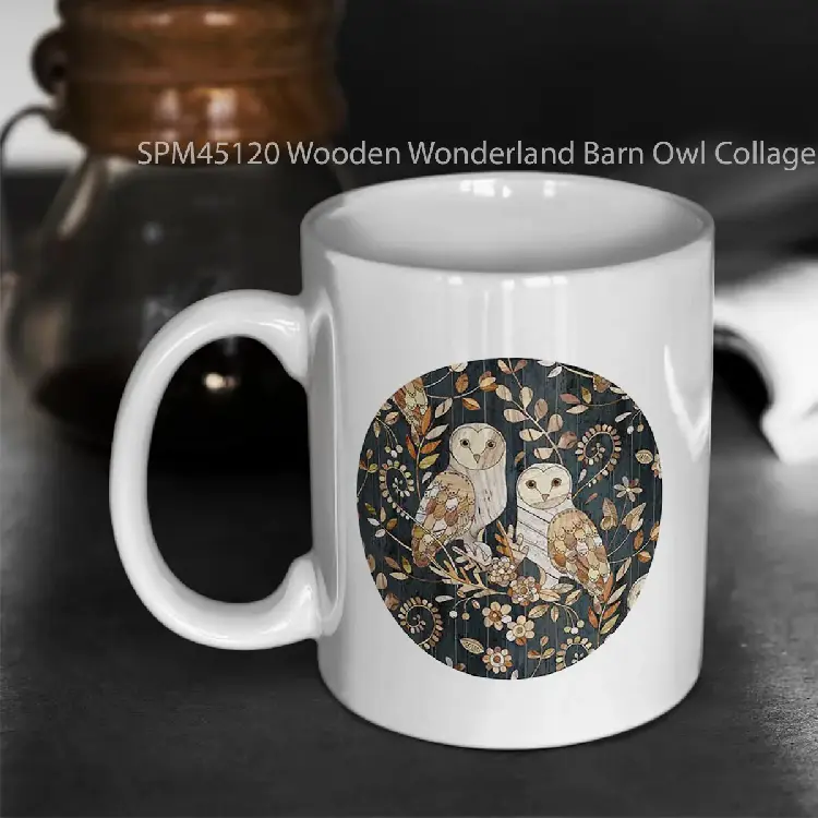 SPM45120 Wooden Wonderland Barn Owl Collage Gelas Keramik Supermug
