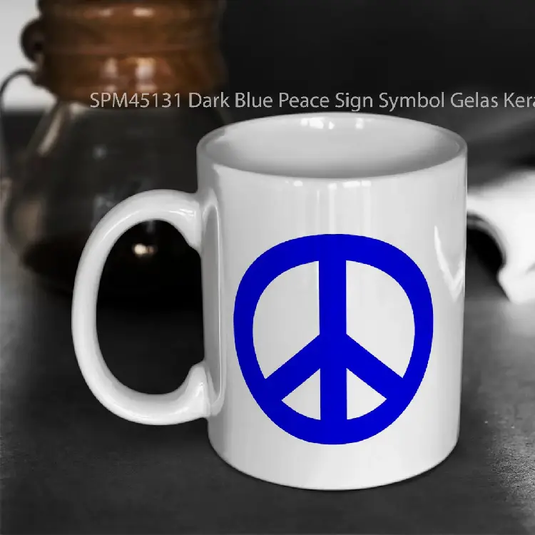 SPM45131 Dark Blue Peace Sign Symbol Gelas Keramik Supermug