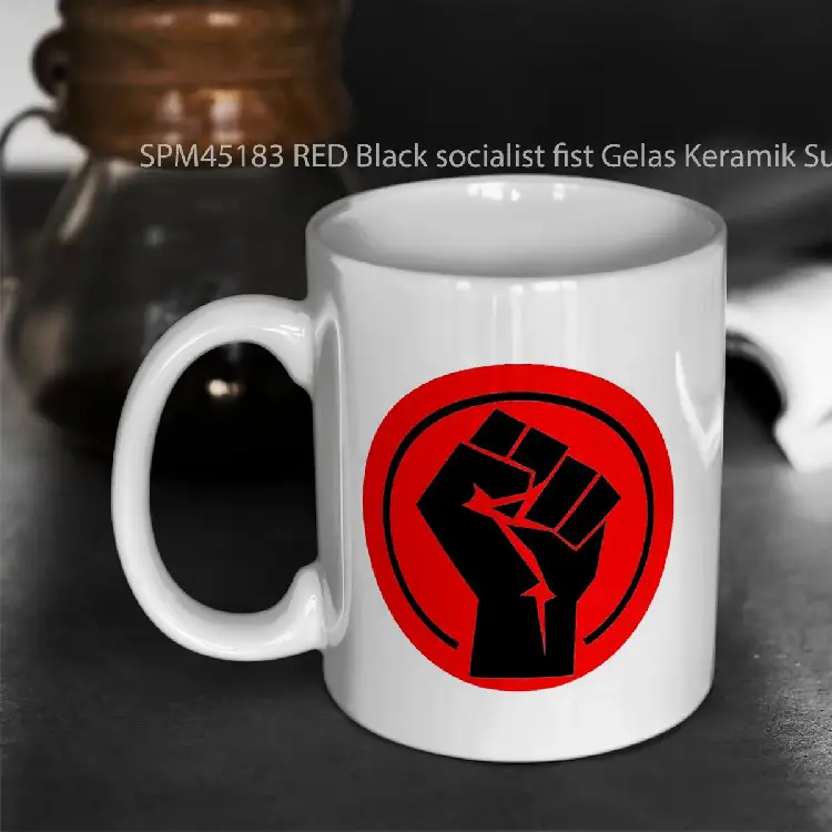 SPM45183 RED Black socialist fist Gelas Keramik Supermug