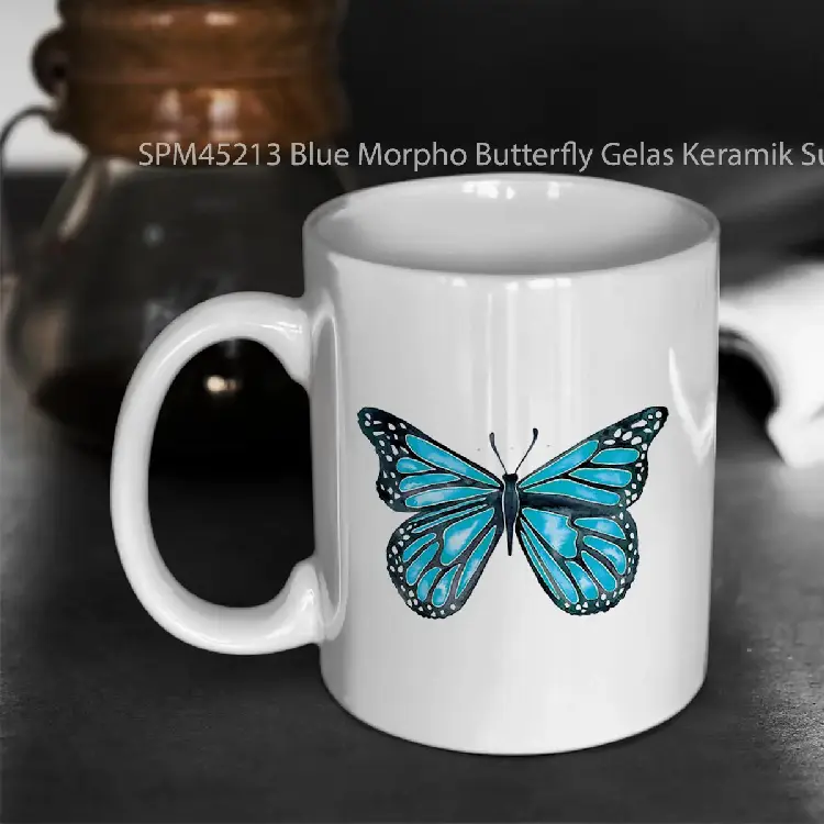 SPM45213 Blue Morpho Butterfly Gelas Keramik Supermug