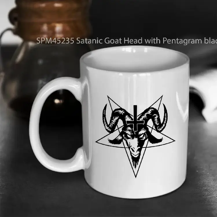SPM45235 Satanic Goat Head with Pentagram black Gelas Keramik Supermug