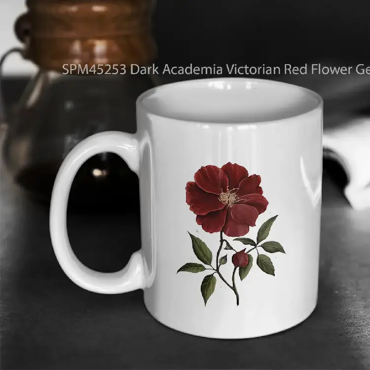 SPM45253 Dark Academia Victorian Red Flower Gelas Keramik Supermug