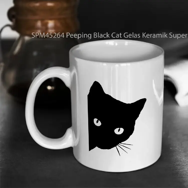 SPM45264 Peeping Black Cat Gelas Keramik Supermug
