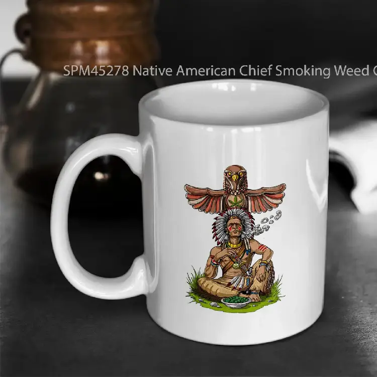 SPM45278 Native American Chief Smoking Weed Gelas Keramik Supermug