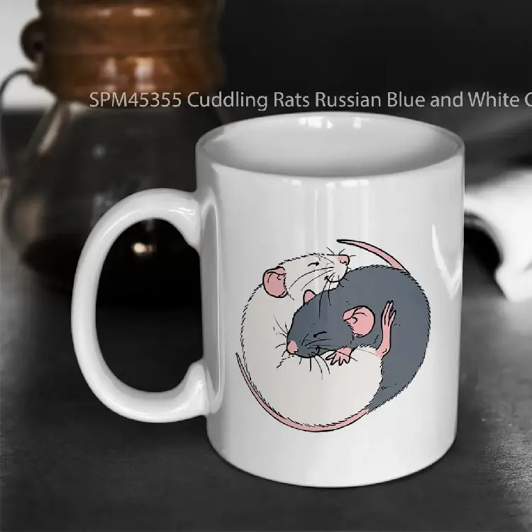 SPM45355 Cuddling Rats Russian Blue and White Gelas Keramik Supermug