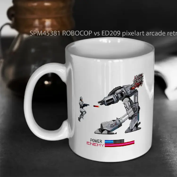 SPM45381 ROBOCOP vs ED209 pixelart arcade retro 80s videogame eighties classic Murphy Gelas Keramik Supermug