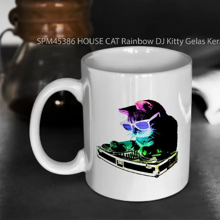 SPM45386 HOUSE CAT Rainbow DJ Kitty Gelas Keramik Supermug