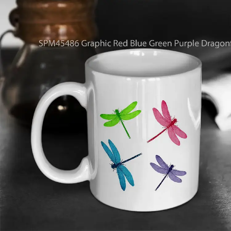 SPM45486 Graphic Red Blue Green Purple Dragonflies Gelas Keramik Supermug