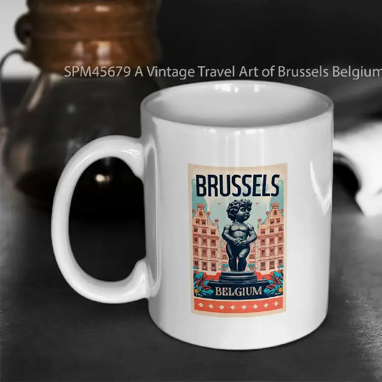 SPM45679 A Vintage Travel Art of Brussels Belgium Gelas Keramik Supermug