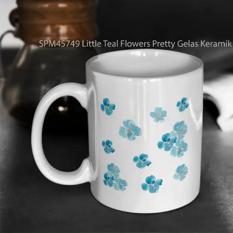 SPM45749 Little Teal Flowers Pretty Gelas Keramik Supermug