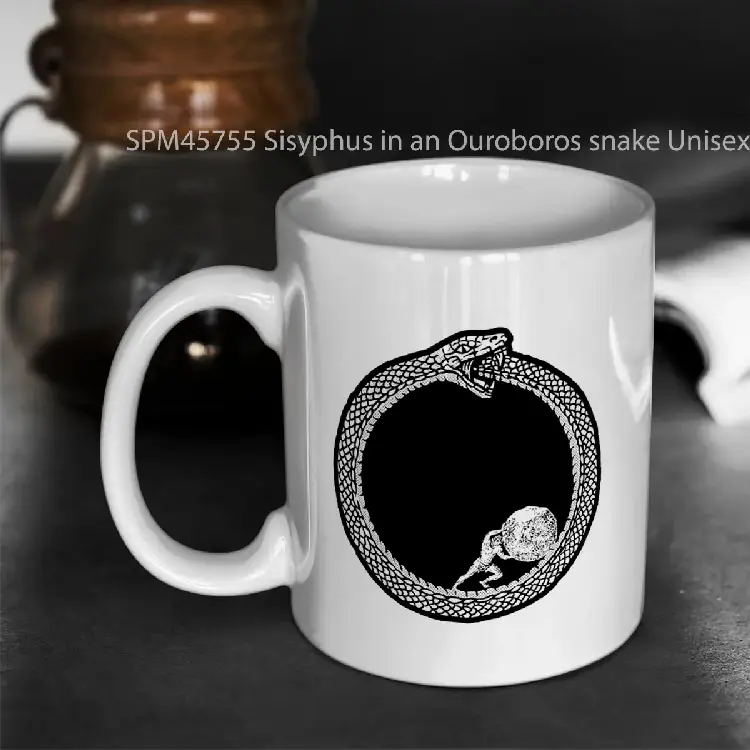 SPM45755 Sisyphus in an Ouroboros snake Unisex Philosophy T Shirt For Existentialists Gelas Keramik Supermug