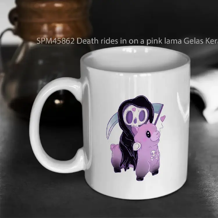 SPM45862 Death rides in on a pink lama Gelas Keramik Supermug