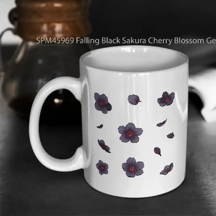 SPM45969 Falling Black Sakura Cherry Blossom Gelas Keramik Supermug