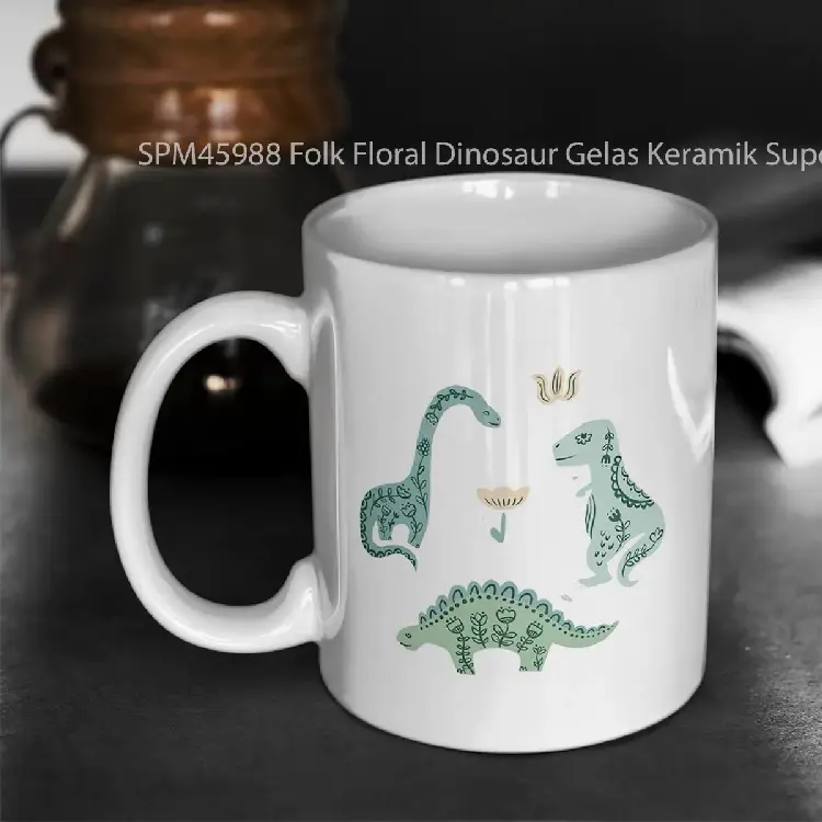 SPM45988 Folk Floral Dinosaur Gelas Keramik Supermug