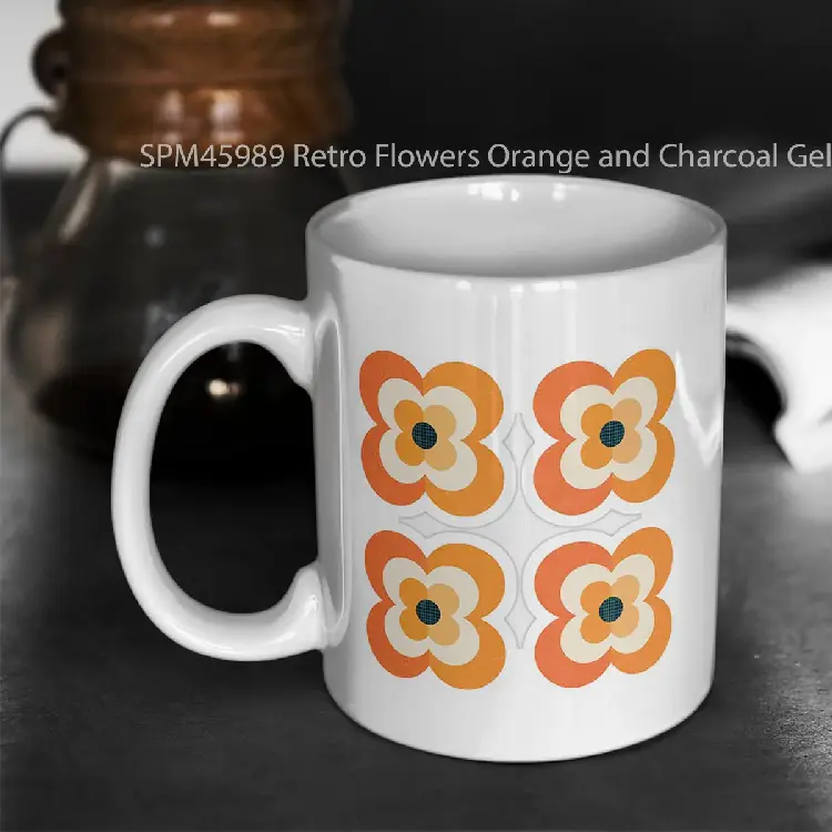 SPM45989 Retro Flowers Orange and Charcoal Gelas Keramik Supermug