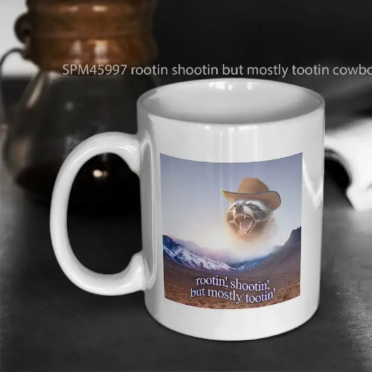 SPM45997 rootin shootin but mostly tootin cowboy raccoon word art Gelas Keramik Supermug