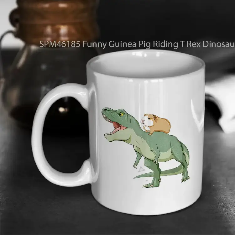 SPM46185 Funny Guinea Pig Riding T Rex Dinosaur Gelas Keramik Supermug