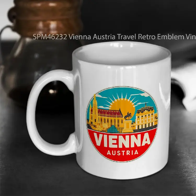 SPM46232 Vienna Austria Travel Retro Emblem Vintage Style Souvenir Design Gelas Keramik Supermug