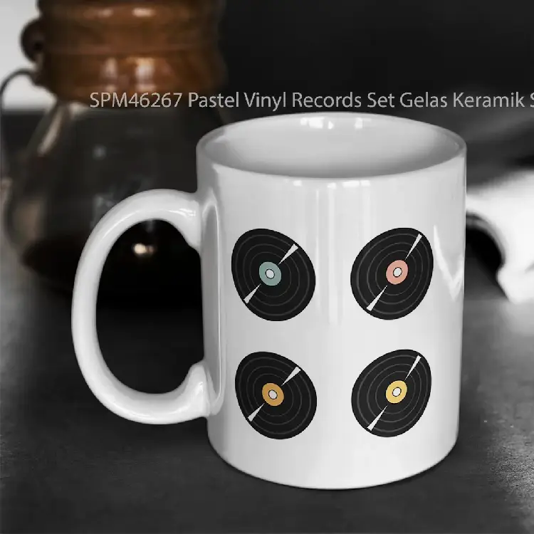 SPM46267 Pastel Vinyl Records Set Gelas Keramik Supermug