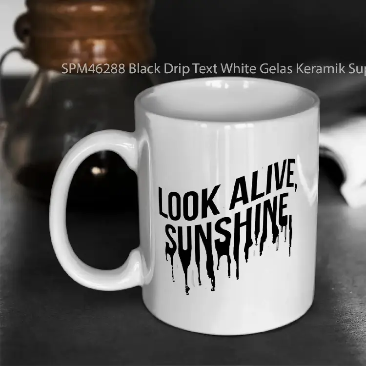 SPM46288 Black Drip Text White Gelas Keramik Supermug