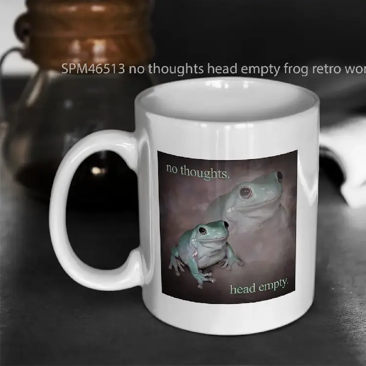 SPM46513 no thoughts head empty frog retro word art meme Gelas Keramik Supermug