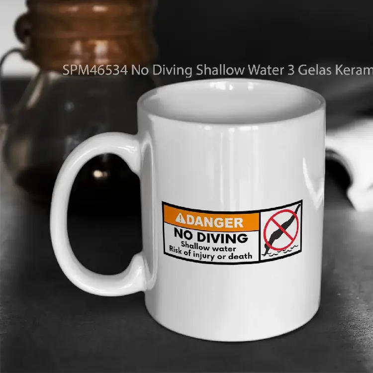 SPM46534 No Diving Shallow Water 3 Gelas Keramik Supermug