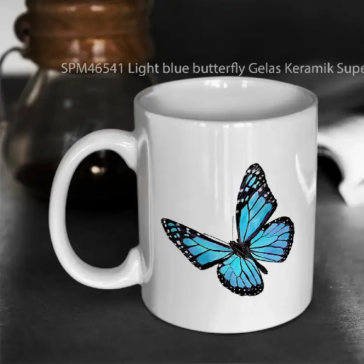 SPM46541 Light blue butterfly Gelas Keramik Supermug