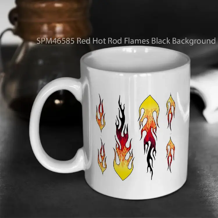 SPM46585 Red Hot Rod Flames Black Background Gelas Keramik Supermug