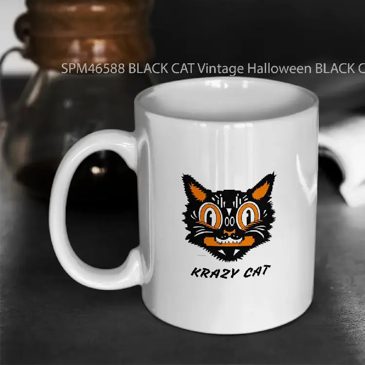 SPM46588 BLACK CAT Vintage Halloween BLACK CAT Graphic KRAZY CAT Gelas Keramik Supermug