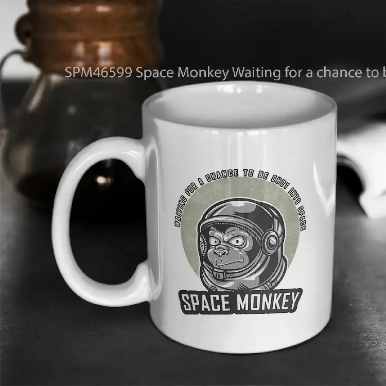 SPM46599 Space Monkey Waiting for a chance to be shot into space Gelas Keramik Supermug