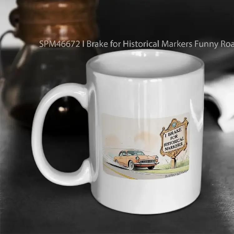 SPM46672 I Brake for Historical Markers Funny Road Trip History Design Gelas Keramik Supermug