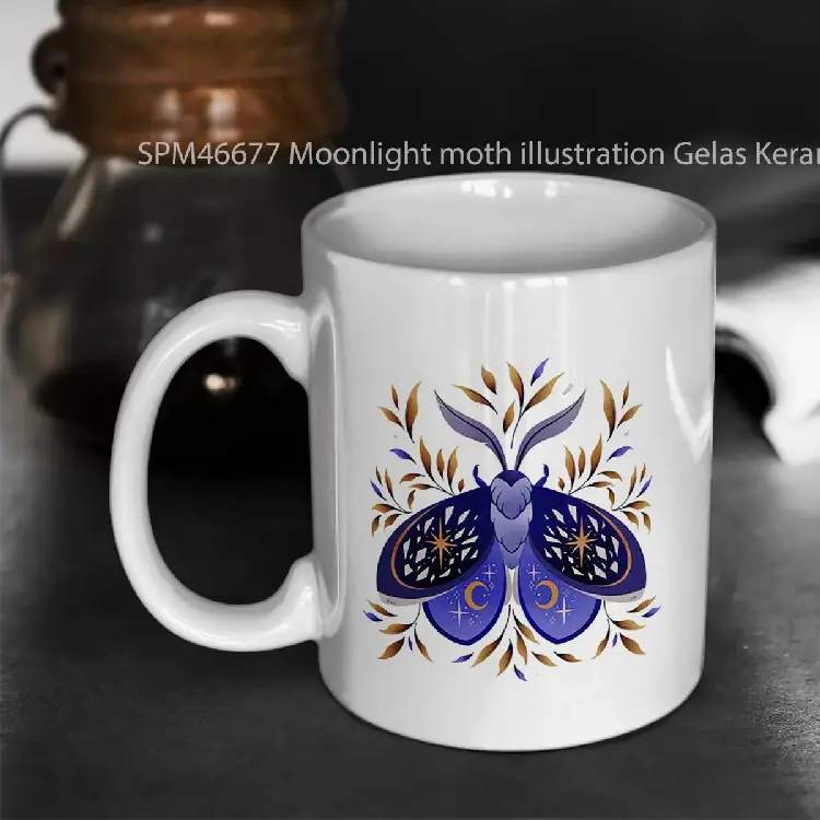 SPM46677 Moonlight moth illustration Gelas Keramik Supermug